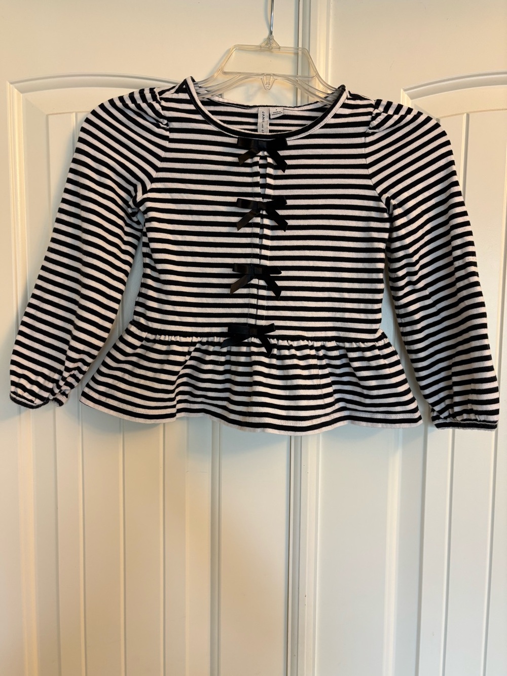 Janie and Jack Black and White Striped Peplum Long Sleeve Top with Bows